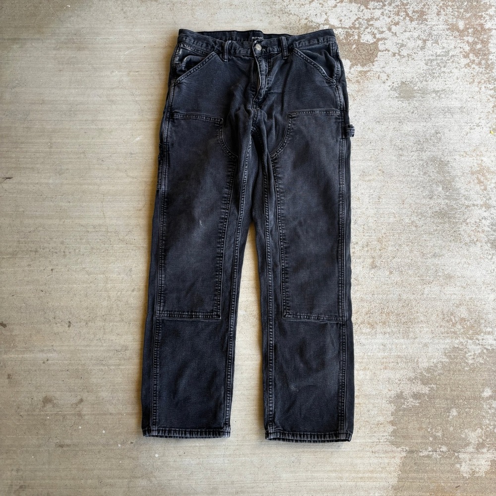 Old Navy Straight Double Knee Carpenter Pants 33x32 Gray Black Mens Workwear